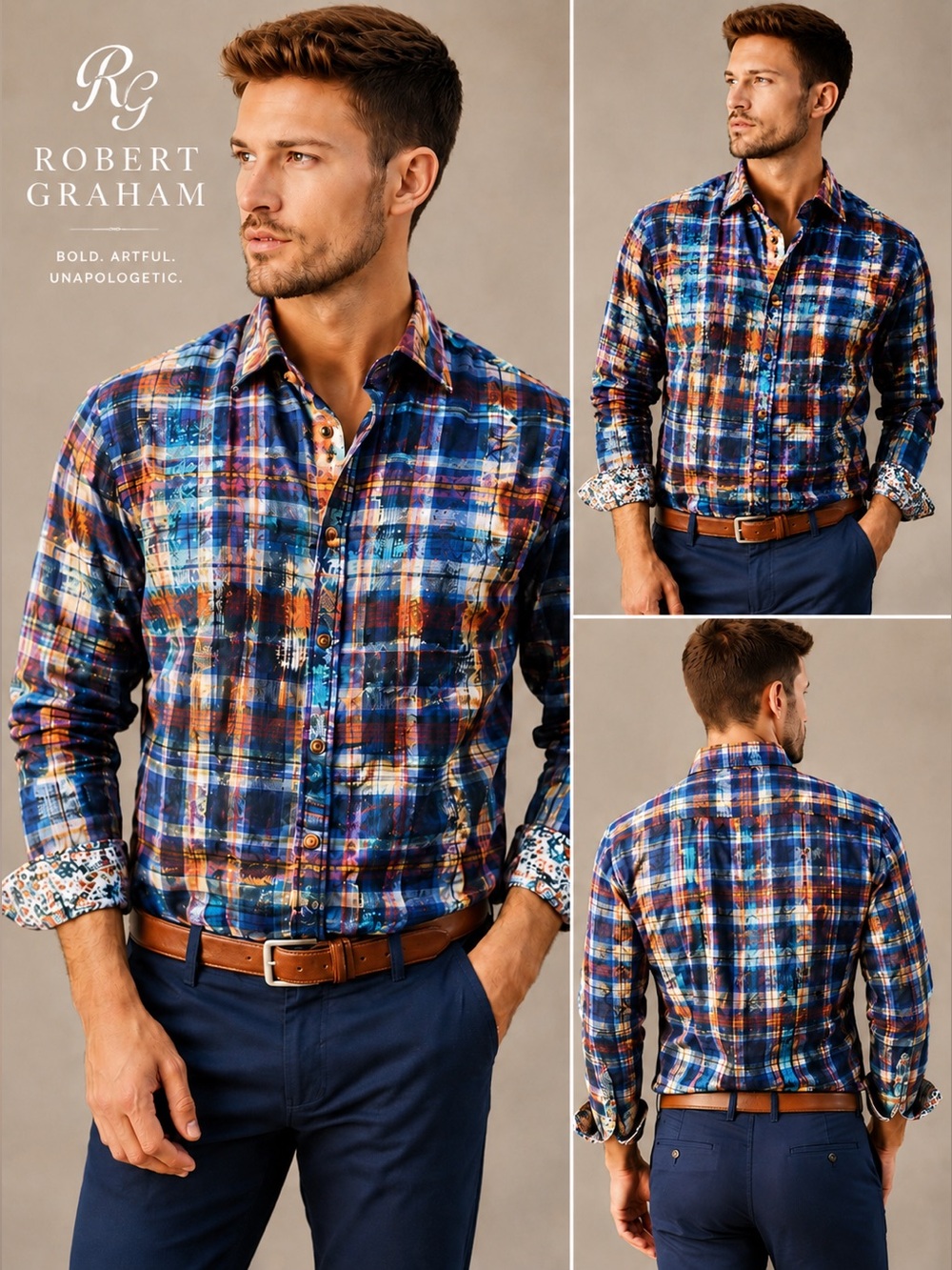 Robert Graham XL Silk Blend Plaid Button Up Shirt Classic Fit Flip Cuff luxury W